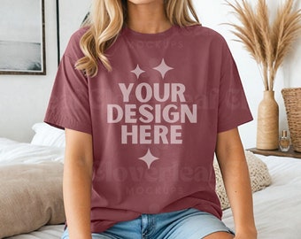 Vineyard Comfort Colors C1717 Shirt Mockup Comfort Color Vineyard T-Shirt Mock-up Model Mock C1717 Oversized CC1717 Boho Tee POD Mock up