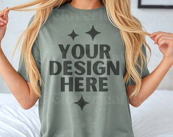 Bay Comfort Colors C1717 Shirt Mockup Bay Comfort Color T-shirt Mock-up Women Model C1717 Bay Oversized Tee Mock up Boho POD Display Mock