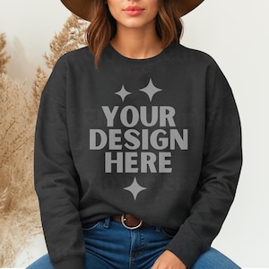Lane Seven LS14004 Mockup 14004 Black Mock up LS 14004 Black mock-up Unisex Crewneck Sweatshirt Boho Aesthetic Model Print On Demand Mock