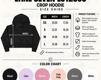 Lane Seven LS12000 Color & Size Chart Mockup Printify T-Shirt Product Listing Information Mock-up Ready Made Size and Color Guide