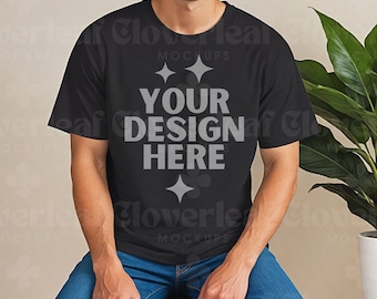Schwarz Gildan 5000 T-Shirt Mockup männlich G5000 Tshirt Mock-up Mann Modell Mock Casual Schwarz einfaches T-Shirt Mock-up Herren G500 Boho Shirt