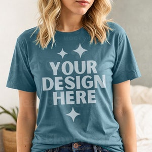 Heather Deep Teal Bella Canvas Shirt Mockup 3001 Heather Teal Tshirt Mock up T-shirt BC Lifestyle Model Mock-up Aesthetic Simple Tee Mock