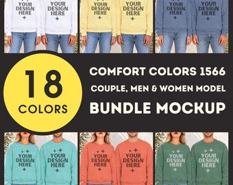 Comfort Colors 1566 Couple Bundle Mockup Unisex Garment-Dyed Sweatshirt Men and Women Model Mock-up CC 1566 Male and Female POD Mock up
