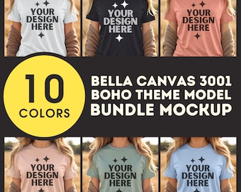Bella Canvas 3001 Shirt Mockup Bundle 3001 T-shirt Mock-up Bundle BC3001 Women Model Tee Mockups Aesthetic Boho Tshirt Mock up
