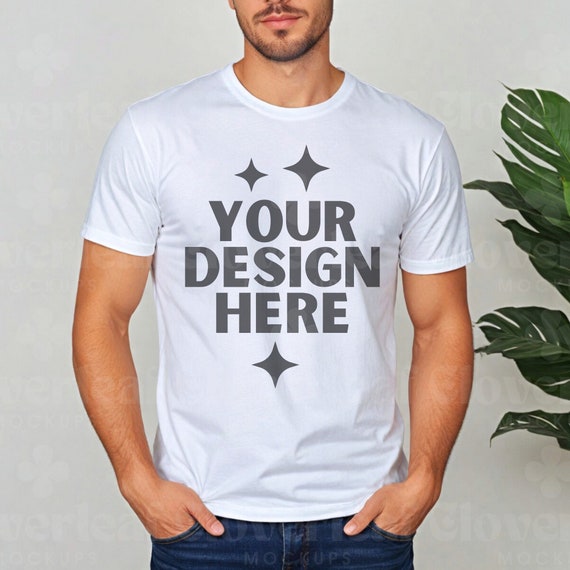 Bella Canvas White Men Shirt Mockup 3001 Male Mock-up White Mens Model T-shirt Mock up Men Unisex Color White Boho Tee Mock