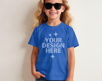 Gildan 64000B Royal Mockup G64000B Kid's Shirt Mock-up Kids Softstyle Tee Mock up Display G 64000B Children Unisex Tshirt Mockup