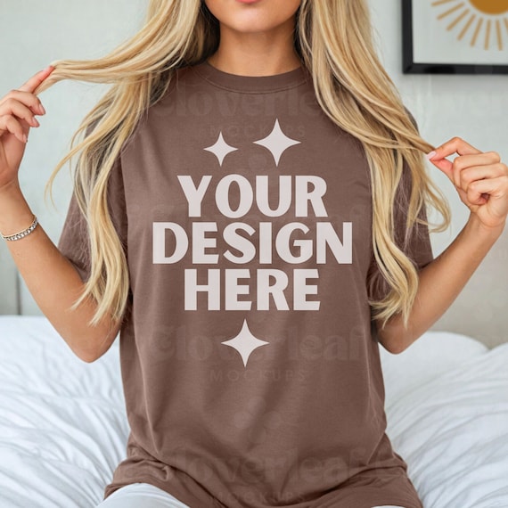 Comfort Colors C1717 Espresso Shirt Mockup Comfort Color Espresso Tshirt Mock-up Women Model Mock Coffee Color C1717 Aesthetic Tee Mock