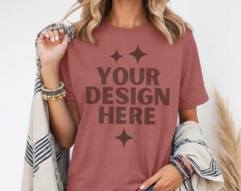 Komfort Farben 1717 Kümmel Shirt Mockup Komfort Farbe Kümmel Tshirt Mock-up Kümmel CC1717 Model Mock Kümmel C1717 Ästhetik Boho Modell Tee Mock