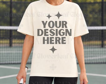 Ivory Comfort Colors 1717 Sport Themed Mockup CC 1717 Tennis Player Model Mock-up C1717 Outdoor Sporty Print On Demand Mock up