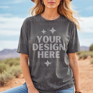 Comfort Colors C1717 Pepper Shirt Mockup Comfort Color Pepper Tshirt Mock-up Model Aesthetic Mock C1717 Oversized 1717 Western Theme Mocks