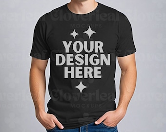 Gildan 64000 Black Shirt Male Mockup Black Tshirt Mock-up 64000 Mens Model Mock up Black Softstyle Men Tee Mock Simple Gildan 64000 Mock