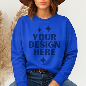 Lane Seven LS14004 Mockup 14004 Royal Mock up LS 14004 Royal mock-up Unisex Crewneck Sweatshirt Boho Aesthetic Model Print On Demand Mock