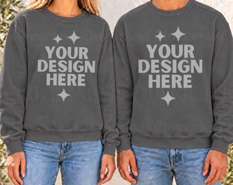 Pepper Comfort Colors 1566 Couple Mockup Unisex Garment-Dyed Sweatshirt Men and Women Model Mock-up CC 1566 Male and Female POD Mock up
