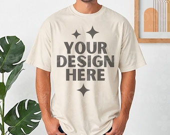 Comfort Colors C1717 Ivory Men Shirt Mockup Male 1717 Ivory Mock-up Man Model Mock up Tee Ivory Mens T-shirt Boho Comfort Color POD Mocks