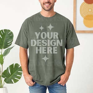 Comfort Colors C1717 Moss Men Shirt Mockup Male 1717 Moss Mock-up Man Model Mock up Tee Moss Mens T-shirt Boho Comfort Color POD Mocks