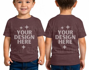 Maqueta de camiseta para niños pequeños Heather Maroon Bella Canvas 3001T Maqueta de camiseta BC3001T Maroon Maqueta de camiseta para niños Maqueta de camiseta delantera y trasera Maquetas para niños