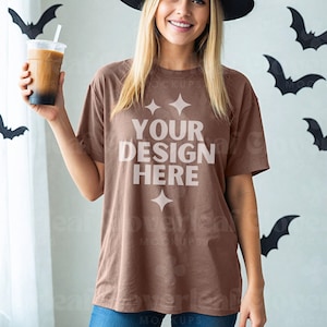 Comfort Colors C1717 Espresso Halloween Shirt Mockup Comfort Color Espresso Tshirt Mock-up Realistic Model Mock Coffee Color 1717 Tee Mocks