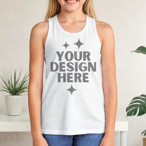 Bella Canvas 3480Y White Mockup Kids Jersey Tank Top Mockup Kids T-shirt Mock-up White Bella Kids Tank Top Mock up BC 3480Y Tank Top Mock