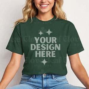 Forest Green Gildan 5000 T-Shirt Mockup Heavy Cotton Tee Women Model Mock-up G500 Forest Shirt G5000 Green Tshirt Simple Mock up