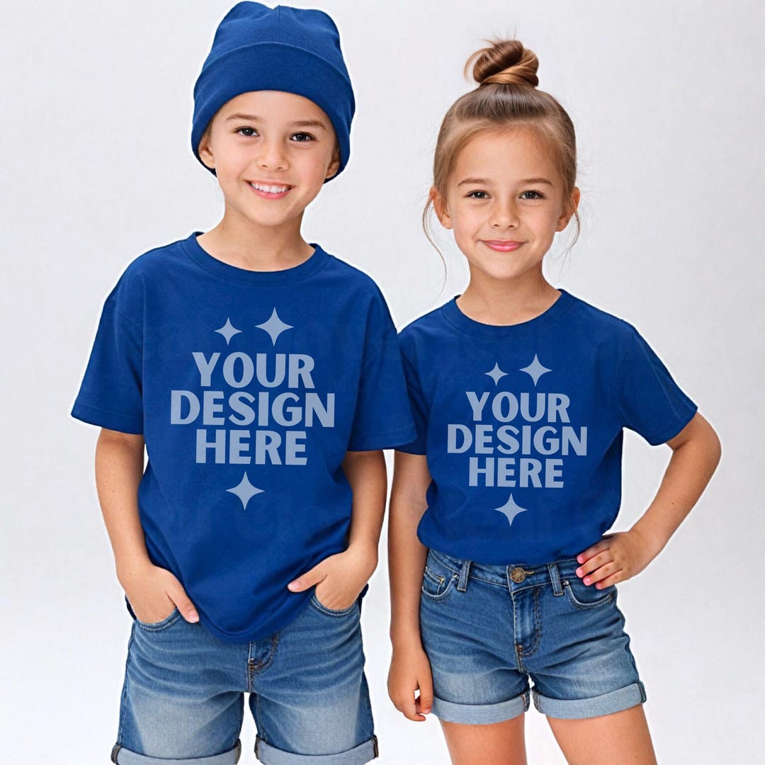 Royal Gildan 5000B Sibling Mockup Kids Heavy Cotton Tee Matching Mock ...