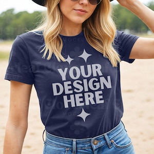 Navy Bella Canvas Shirt Mockup BC 3001 Navy Tshirt Mock up Navy Blue T-shirt BC3001 Aesthetic Real Model Mock-up Navy Outdoor Tee Mocks