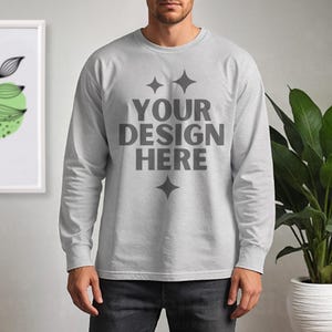 Ash Grey Gildan 2400 Mockup G2400 Men Model Mock-up G 2400 Ash Grey Long Sleeve Male Mock up Aesthetic Boho Man Longsleeve Tee Mockups