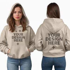Sand Gildan 18500 Hoodie Front and Back Mockup Sand Hooded Sweatshirt Front Back Model POD Mock-up G18500 Front & Back Mock up