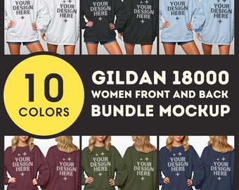 Gildan 18000 Pakiet przód i tył Mockup G180 Bluza z okrągłym dekoltem Mockup przód i tył G180 Pakiet G18000 Estetyczny model boho POD Mockup