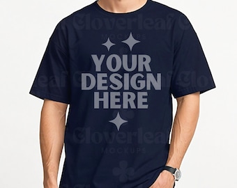 Bella Canvas 3001 ネイビー Tシャツ モックアップ：フラットレイ