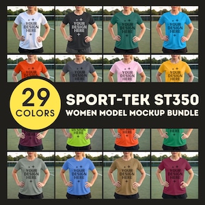 Sport Tek ST350 Bundle Mockup Sport-Tek 350 Unisex Moisture Wicking Tee Mock-up Women Model Mock up ST350 Tshirt Print On Demand Set Mock