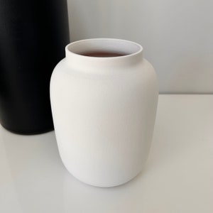 Handmade White Modern Wide Vase - waterproof and made in Portugal