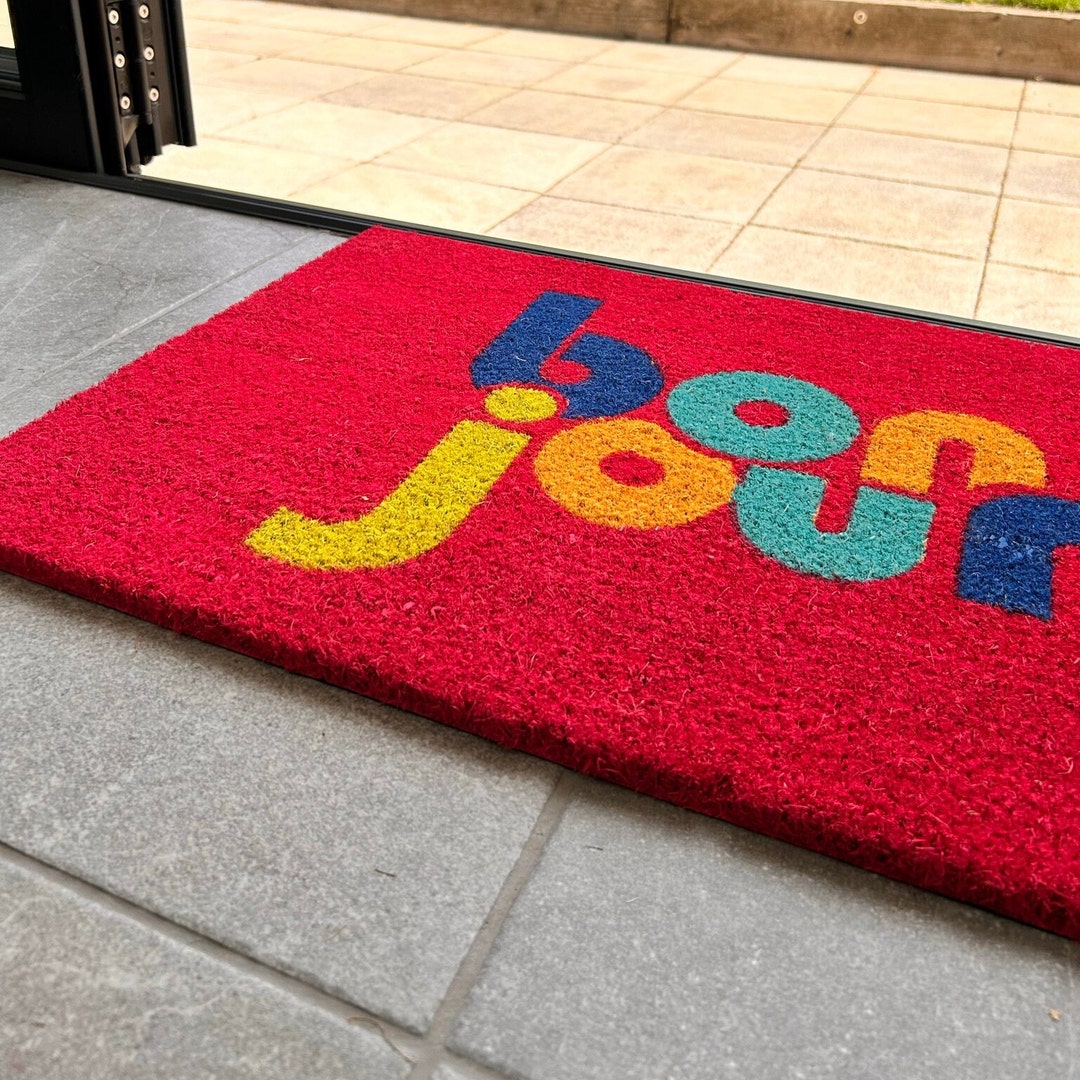 Pink Funky Bonjour Doormat Etsy UK