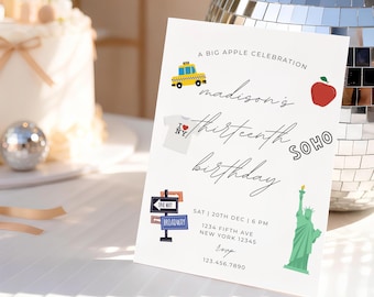 Redigerbar inbjudan till födelsedagsfest i New York City | Trendig fest i New York City | Inbjudningar till fest i mellanstadiet | Alla åldrar | Canva-mall
