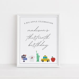 Editable New York City Welcome Sign | Trendy NYC Party Sign Decorations | Simple Minimalist Big Apple City Sign | Any Age |Canva Template