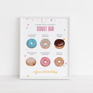 Letrero editable de donas para mesa de bar / Decoración minimalista y sencilla para fiestas de donas / Letreros de mesa modernos de 8x10 / Plantilla de Canva