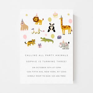 Editable Party Animal Birthday Invitation | Simple Minimalist Party Invites | Any Age | Canva Template