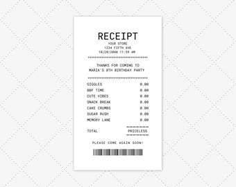 Recibo de supermercado editable para cumpleaños / Recibo de agradecimiento de compras moderno / Cualquier edad / Plantilla de Canva