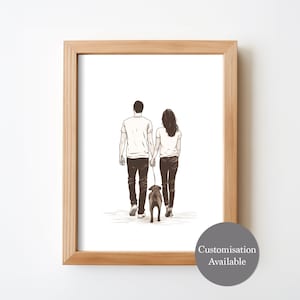 Personalised Couple with Dog Portrait, Custom Family Art, Gift for her, Gift for him, Custom Gift, Wall Art, Digital Downloadable Print, Dog