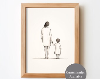 Personalised Mother Daughter portrait, Gift for mum, Custom family digital print, Gift for her, Mum daughter print, Birthday Gift, Wall Art