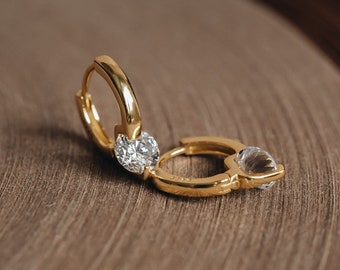 Gold Vermeil Hoop Earrings: Cubic Zirconia Sterling Silver, Hypoallergenic "AURORA"