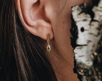 Green Peridot Studs - Leaf Drop Earrings, 18K Gold Vermeil, 925 Silver, Hypoallergenic Jewelry for Nature Lovers, Eco-Friendly Gift | Leaf