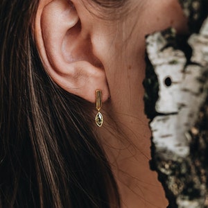 Green Peridot Studs - Leaf Drop Earrings, 18K Gold Vermeil, 925 Silver, Hypoallergenic Jewelry for Nature Lovers, Eco-Friendly Gift | Leaf