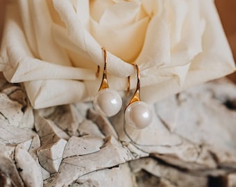Pendientes minimalistas de gancho con perla: oro vermeil de 18 quilates, plata de ley "LIORA"