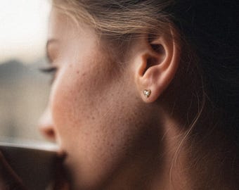 Pearl Heart Stud Earrings, 18K Gold Vermeil over 925 Sterling Silver, Tiny Pave Hearts, Gift for Daughter from Mom, Cara