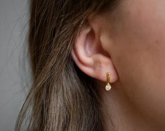 CZ Bar Drop Earrings, 18K Gold Vermeil or 925 Sterling Silver, Small Minimalist Earrings, Thank You Gift for Best Friend, Solaris
