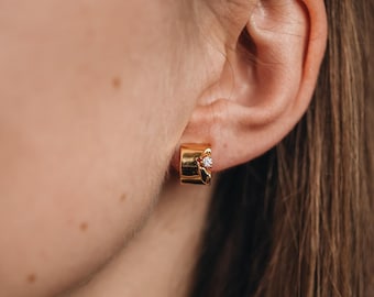 Bold Thick Everyday Hoops: 18K Gold Vermeil, CZ Diamond |Muse