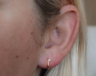 Gold Vermeil Diamond Huggie Earrings: Sterling Silver Dainty Hoops