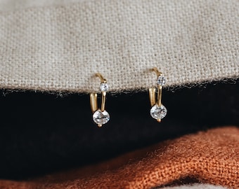 Dainty Diamond Huggies: 18k Gold, 925 Silver, Gift for Her, Minimalist Bridal Jewelry, Bridesmaid Gift, Valentines Day | Evi