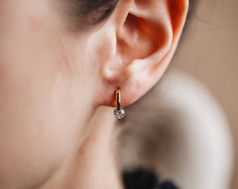 18K Gold Vermeil Diamant Creolen: Wasserdichte Sterling Silber Huggies "AURORA"