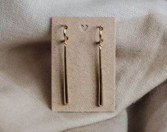 18K Gold Vermeil Bar Drop Earrings: Sterling Silver Huggie Hoops "VELA"